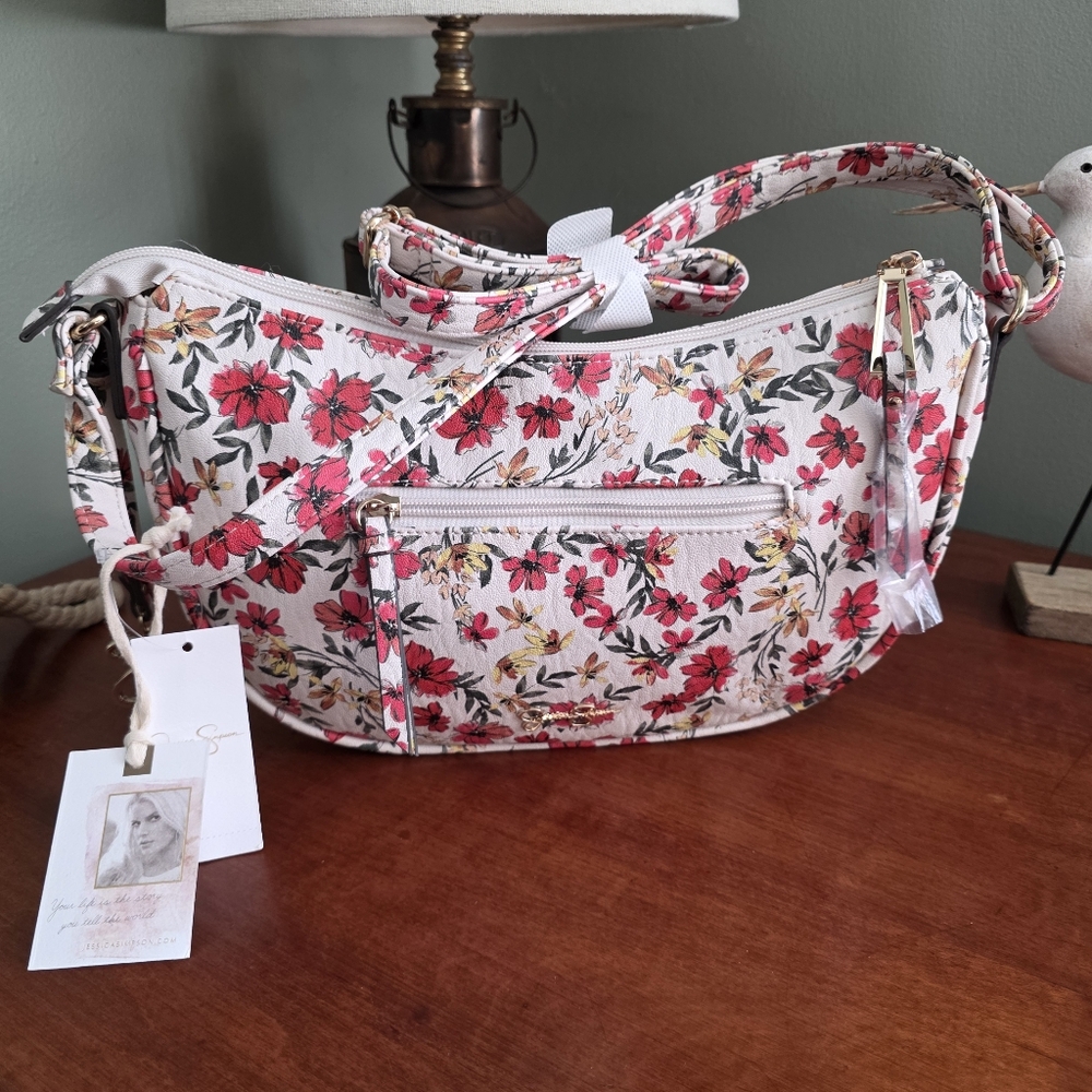 NWT Jessica Simpson Gloria Floral Crescent Shoulder Crossbody Bag